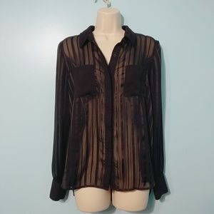 CHARLOTTE RUSSE Shear Black Collared Striped Shirt
